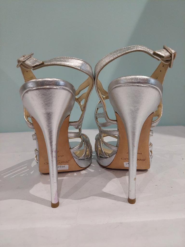 701C* Jimmy CHOO sexy zilveren volledig leren sandalen (40), Overige kleuren, Verzenden, Schoenen met hoge hakken, Jimmy Choo
