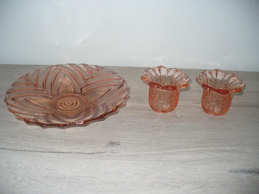Vintage set: schaal + potjes, Ophalen of Verzenden
