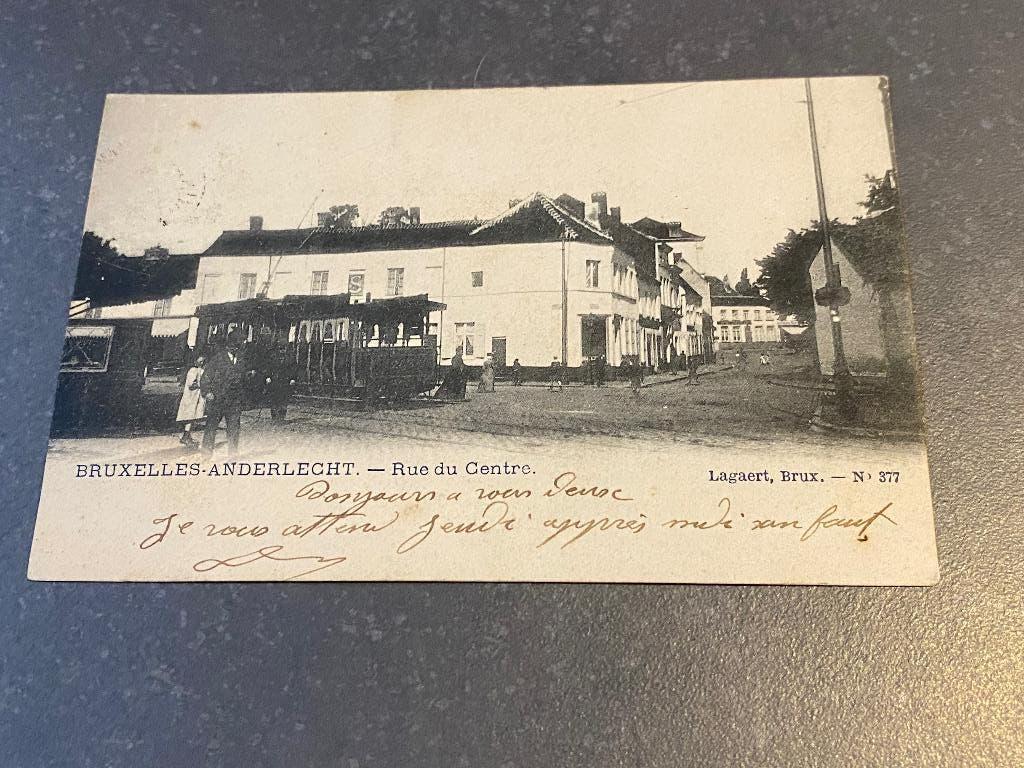 Anderlecht postkaart  Rue du centre  TRAM 1904, Ophalen of Verzenden, Voor 1920, Gelopen, Brussel (Gewest)
