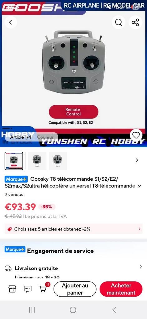 Telecommande goosky t8 (2pieces, prix pour 1 Telecommande)