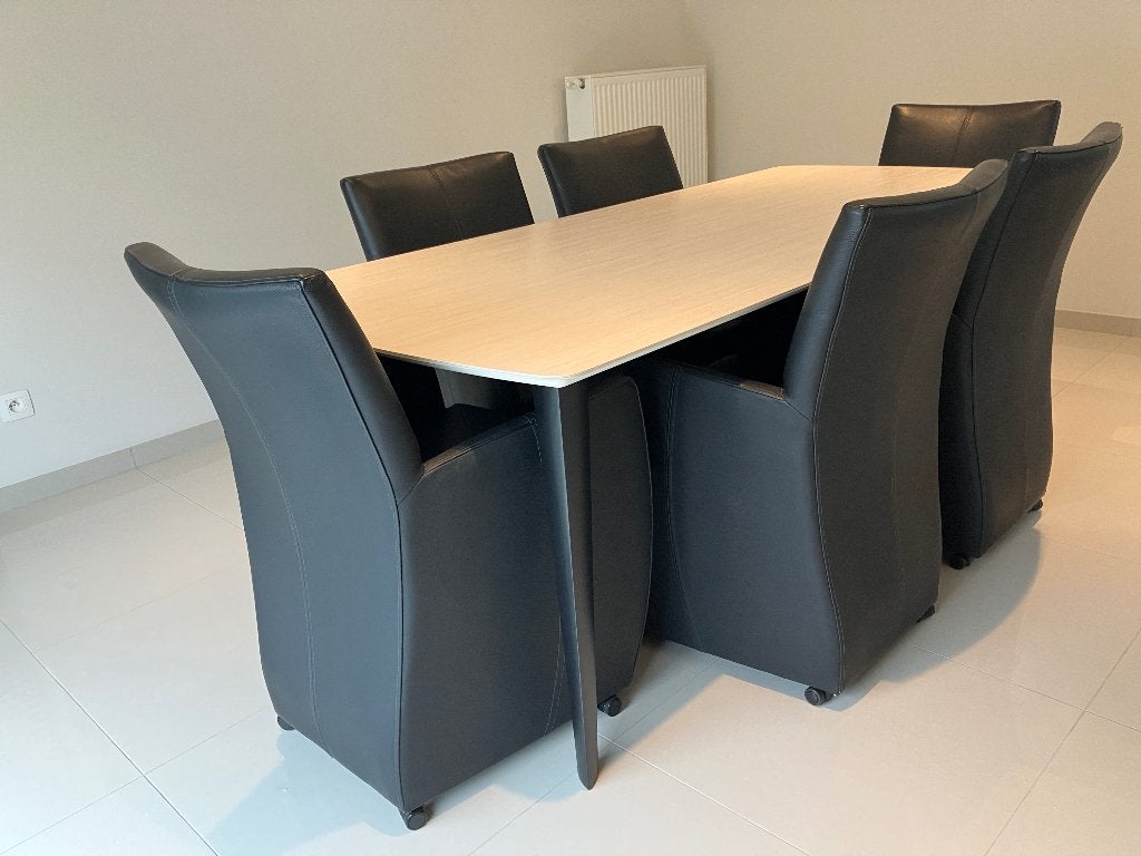 Eettafel & 6 lederen zeteltjes, Neuf, Enlèvement, 50 à 100 cm, 200 cm ou plus
