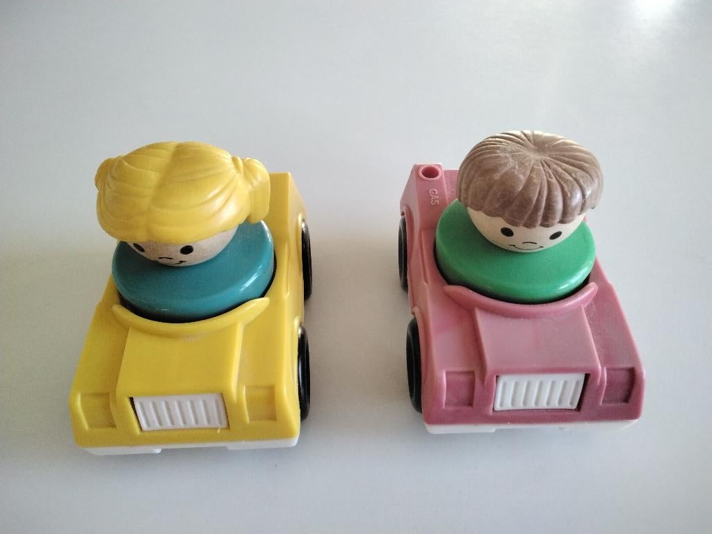 Lot 2 petites voitures+personnages Fischer-Price -1990, Enlèvement ou Envoi, Utilisé, Voiture ou Véhicule