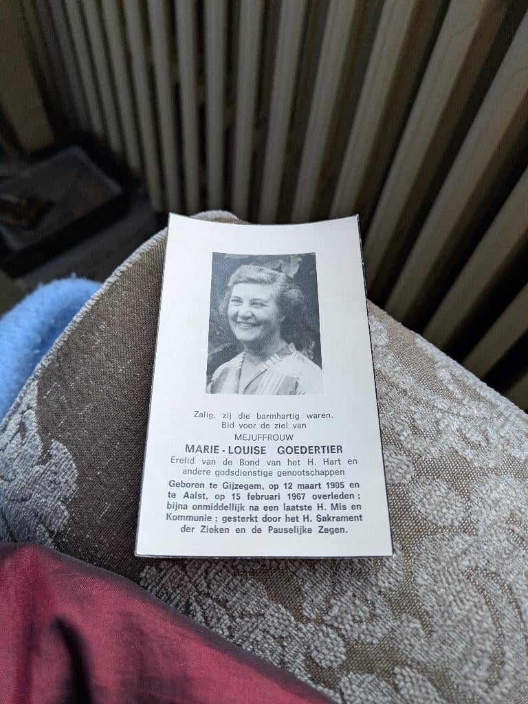 Dp Marie Louise goedertier, Verzamelen, Bidprentjes en Rouwkaarten, Ophalen of Verzenden, Bidprentje