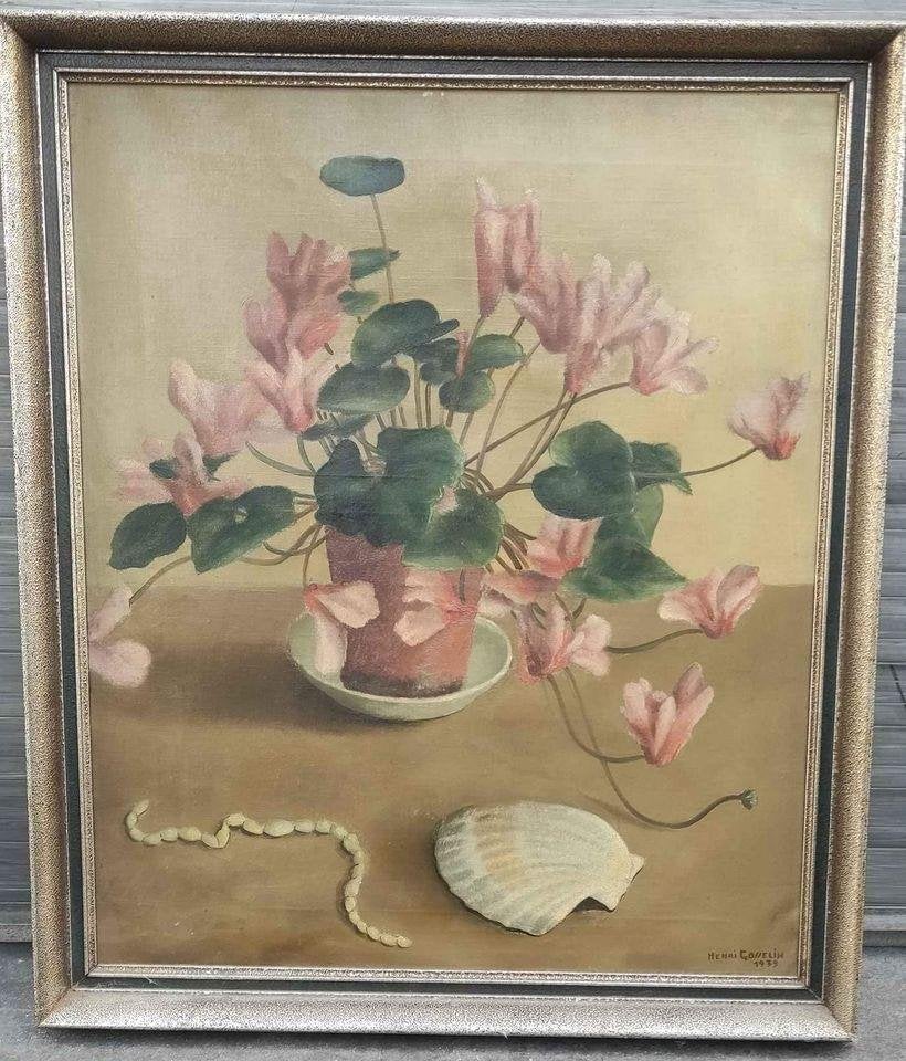 Huile sur toile fleurs signe Henri gosselin, Antiquités & Art, Art | Peinture | Classique, Enlèvement ou Envoi, Fleurs, Toile