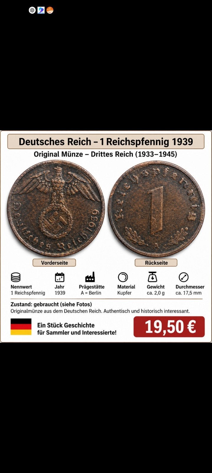 pièce de monnaie allemande, Enlèvement ou Envoi