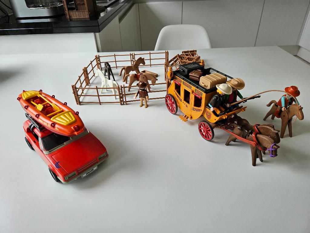 Playmobil lot western koets, auto met kano, Kinderen en Baby's, Ophalen, Zo goed als nieuw, Los Playmobil