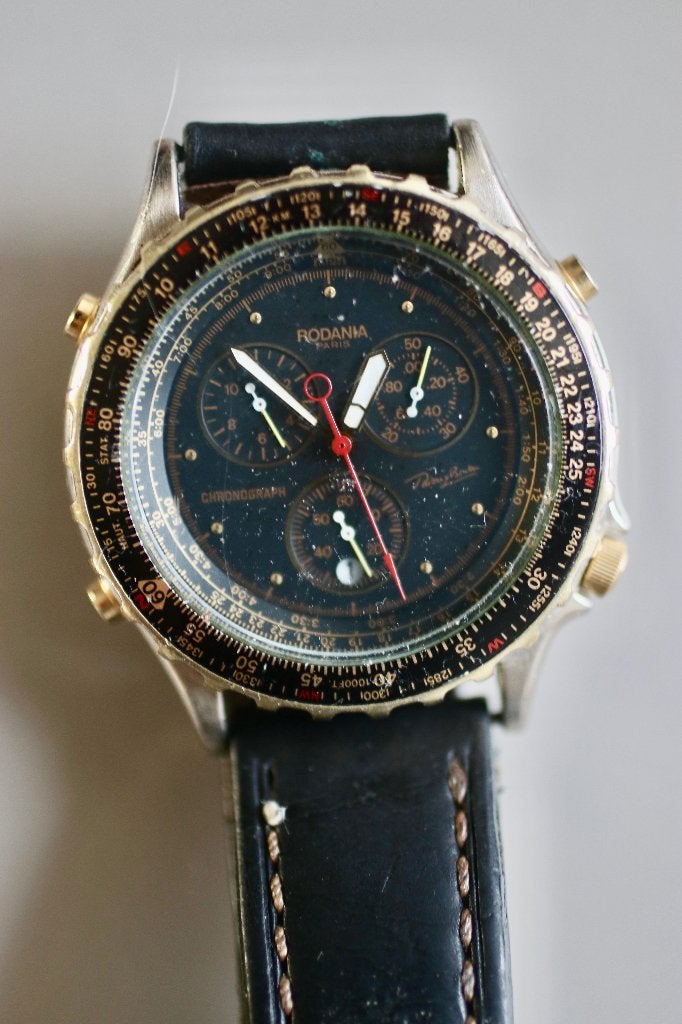 Montre chronomètre Rodania Thierry Boutsen sport auto 1980, Bijoux, Sacs & Beauté, Enlèvement ou Envoi