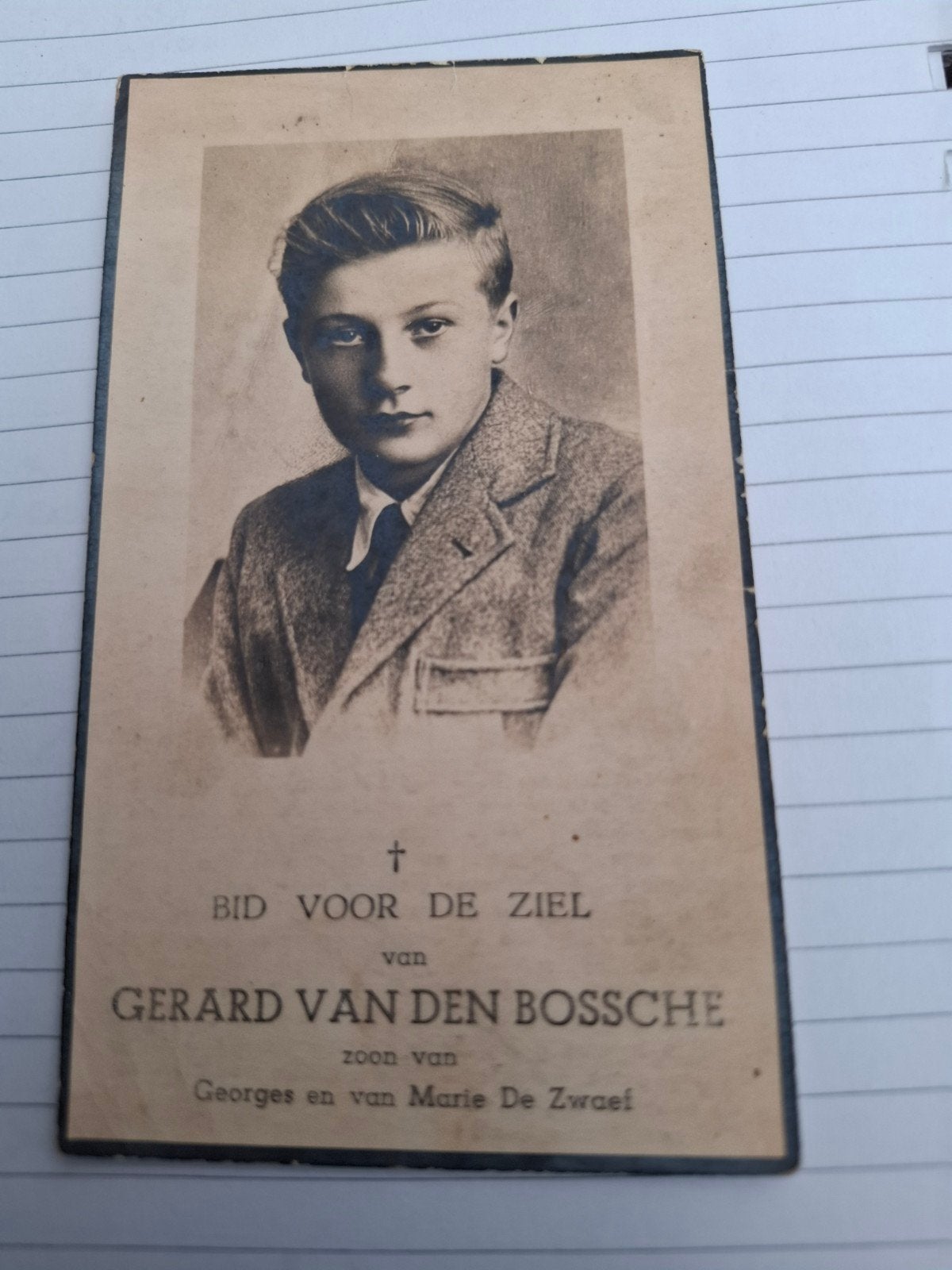 gerard van den bossche, auto ongeval 1949, Ophalen of Verzenden, Bidprentje