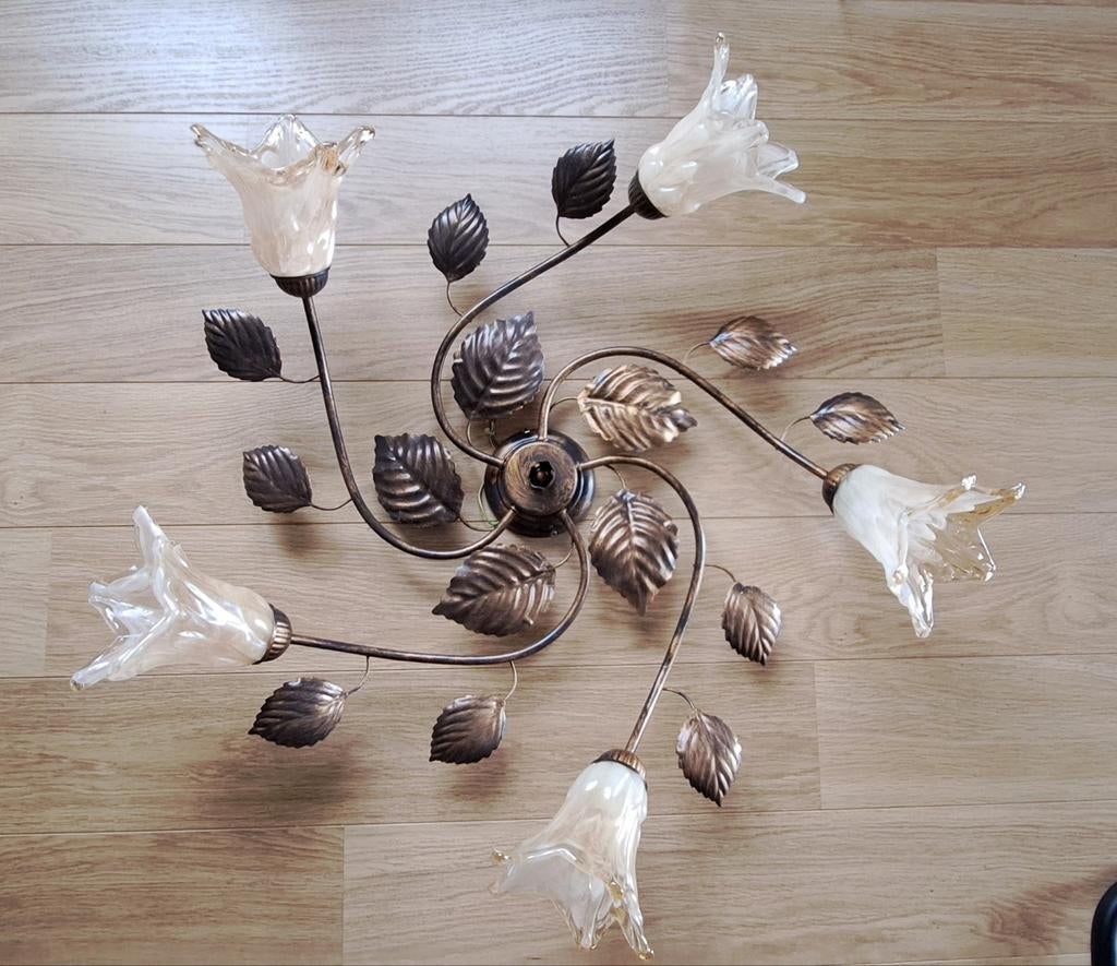 Set van 5 vintage plafondlampen – florale stijl – bieden, Huis en Inrichting, Lampen | Kroonluchters, Ophalen, Gebruikt, Metaal