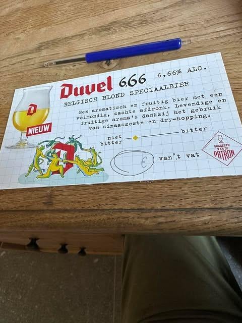 duvel 6,66 reclame karton, Verzamelen, Ophalen of Verzenden, Nieuw, Reclamebord, Plaat of Schild, Duvel