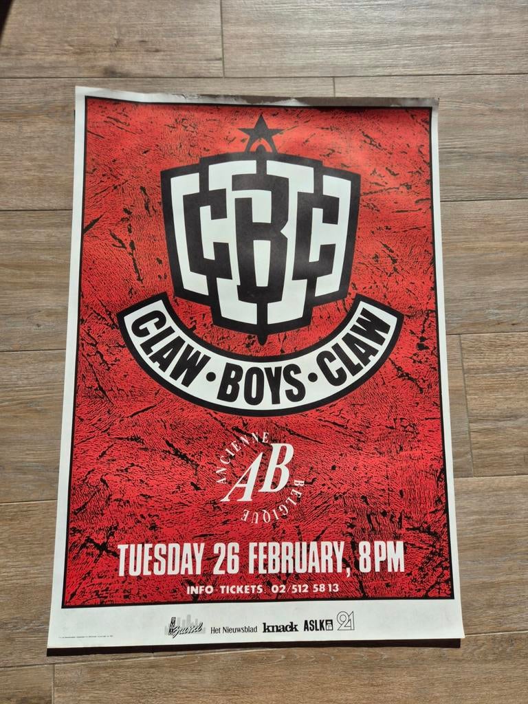 Affiche de concert Claw Boys Claw Ancienne Belgique, Enlèvement ou Envoi, Comme neuf, Musique