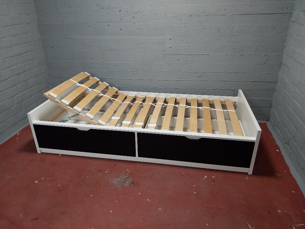 Lit Ikea Flaxa 1 pers avec sommier et 2 tiroirs sans matelas, 90 cm, Enlèvement, 200 cm, Une personne