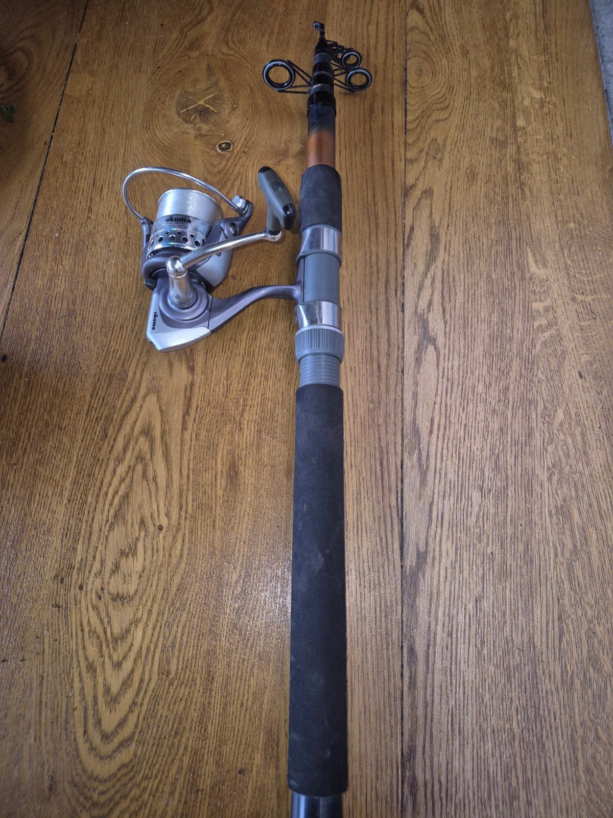 telescoop hengel WG 80/120 met okuma molen nieuw a molen, Watersport en Boten, Ophalen, Nieuw, Werphengel