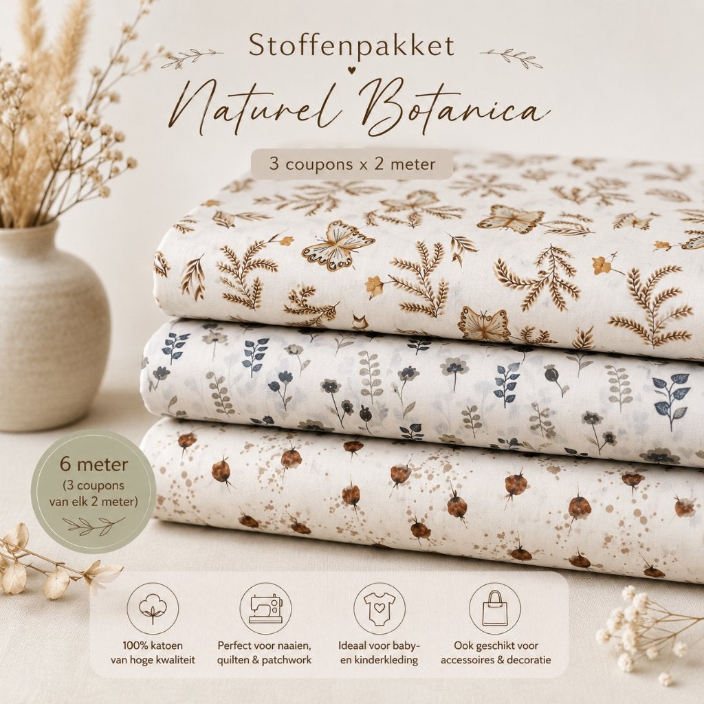 Stoffenpakket Botanica : 6 meter Poplin katoen, Neuf, Autres couleurs, Coton, 120 cm ou plus