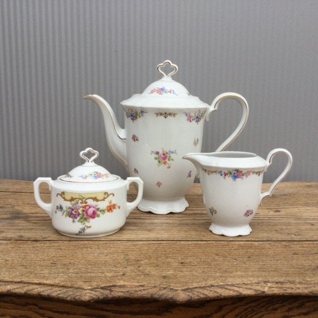 Antieke koffiekan met melk- en suikerpot, Antiek en Kunst, Antiek | Servies los, Ophalen of Verzenden