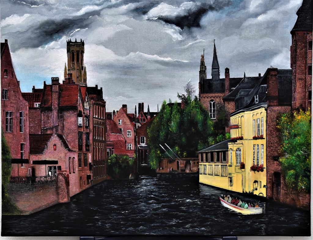 Bruges Belgique peinture de grande ville de monde, Antiquités & Art, Enlèvement