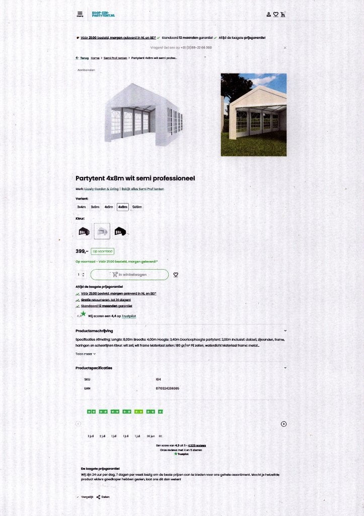 party tent  4m op 8m -als nieuw, Tuin en Terras, Partytenten, Ophalen, Opvouwbaar, Partytent, 2 meter of meer