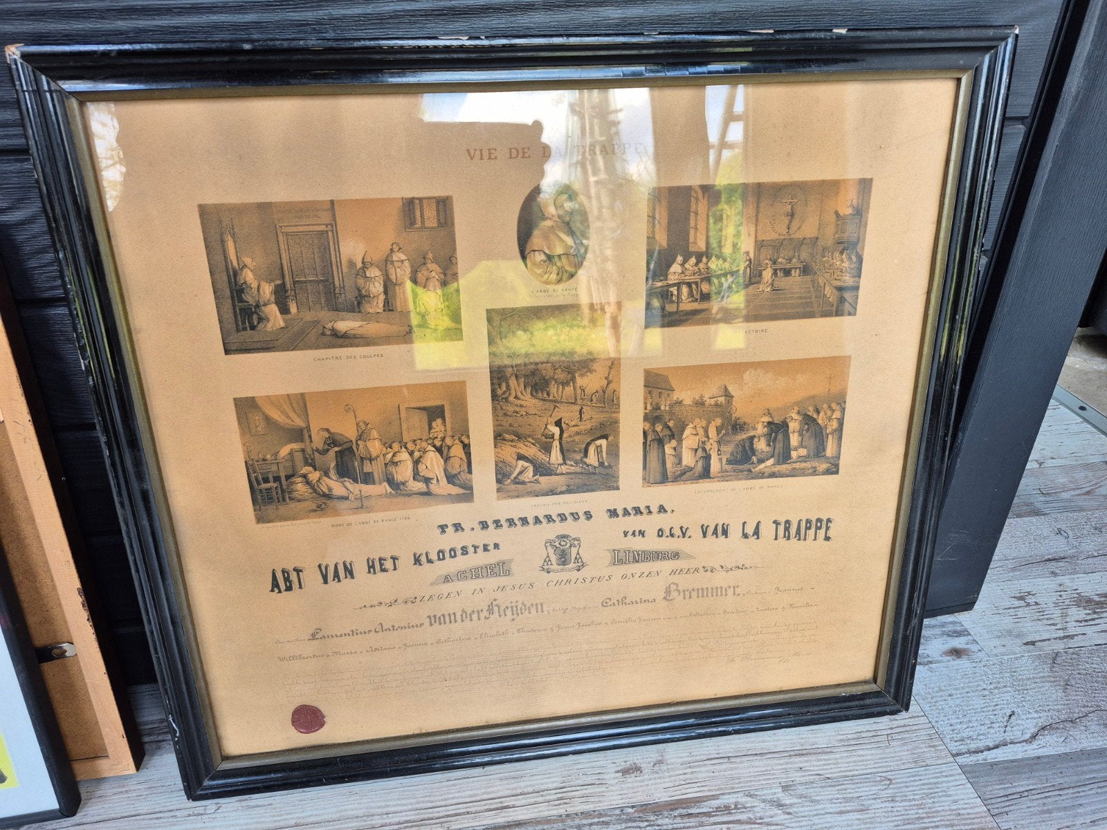 Ingelijst dank betuiging Klooster van La Trappe, Ophalen