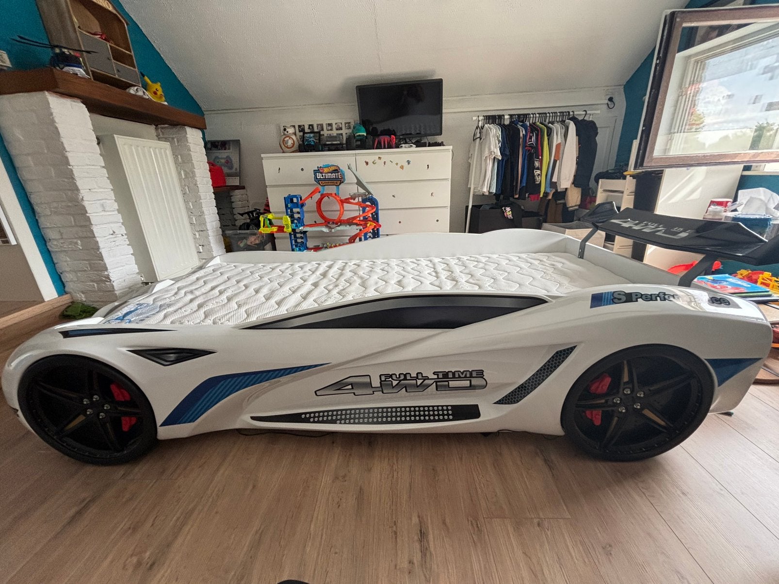 Éénpersoons autobed 90x200, Kinderen en Baby's, Kinderkamer | Bedden, Ophalen, Gebruikt, 100 cm of meer, Hoogslaper of Stapelbed