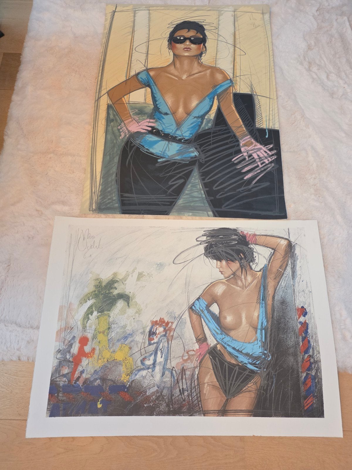 Nico Vrielink (1958) – Set van 2 grootschalige grafische wer, Antiquités & Art, Enlèvement, Encadré, Technique mixte, Papier