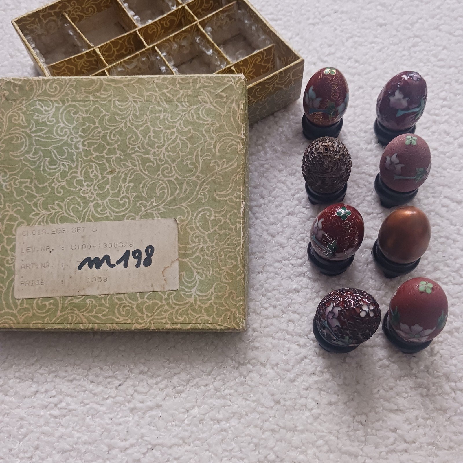Magnifique ensemble complet de 8 œufs cloisonnés chinois vin, Enlèvement ou Envoi
