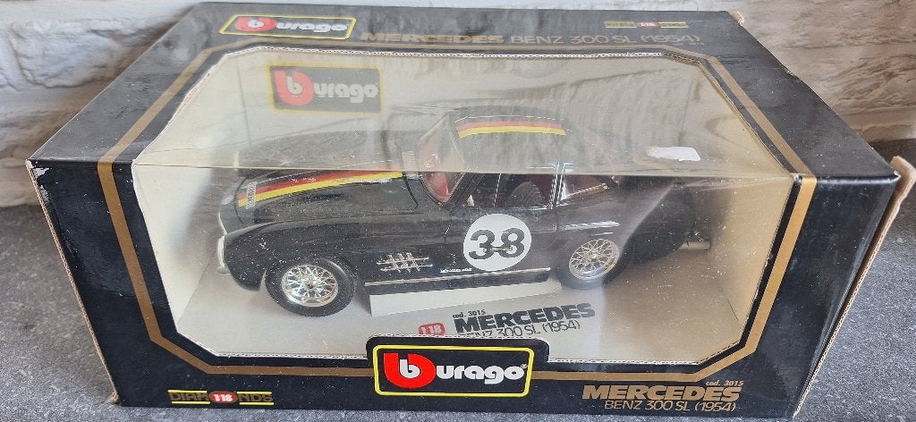 Burago - Mercedes 300 SL - 1/18 - German rally Uitvoering, Ophalen of Verzenden, Zo goed als nieuw, Auto, Burago