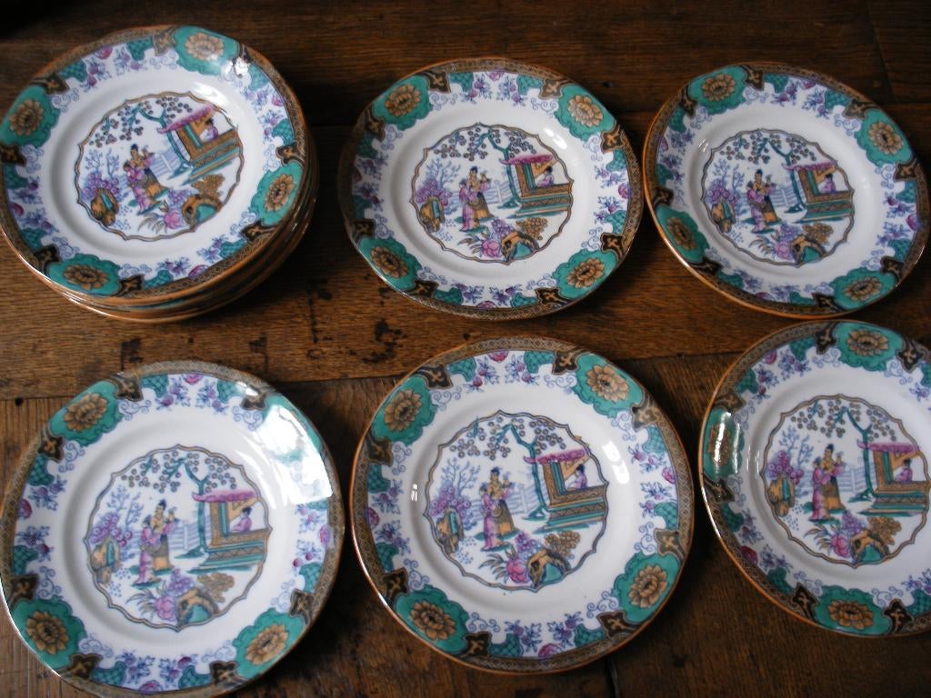 12 assiettes Canton anglaises décor chinois, Antiek en Kunst, Antiek | Wandborden en Tegels, Ophalen of Verzenden