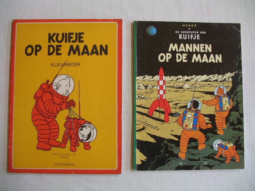 kuifje , mannen op de maan; kleurboek + strip, Ophalen of Verzenden, Zo goed als nieuw