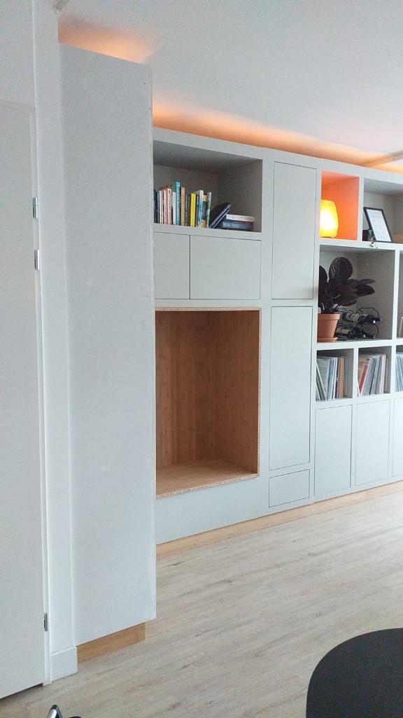 Wandmeubel, woonkamerkast, designkast, kast tv-kast op maat., Ophalen of Verzenden, Nieuw, Teakhout, Met klep(pen)
