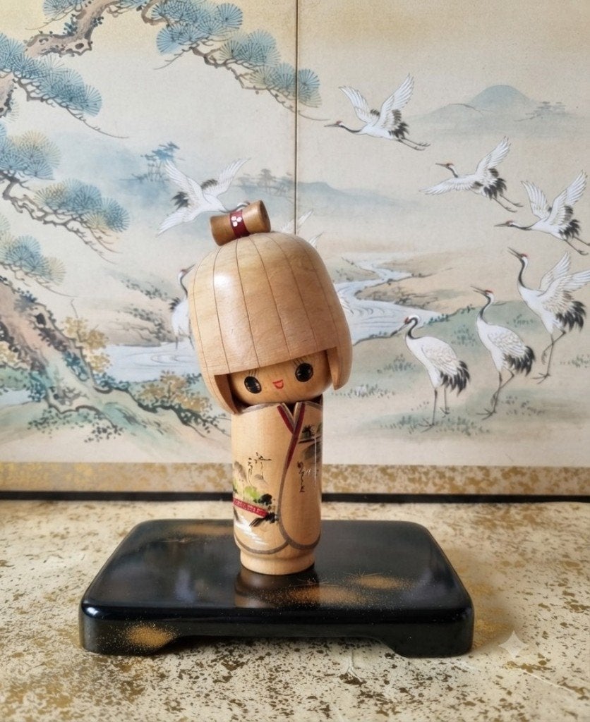 Vintage kokeshi van Minori Kato, Hout, Handgemaakt, Verzenden, 18 cm