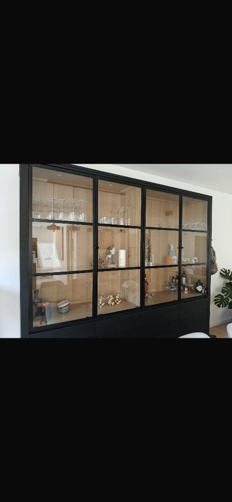 Zwarte Vitrinekast met verlichting, Huis en Inrichting, Ophalen, Met deur(en), 200 cm of meer, Eikenhout