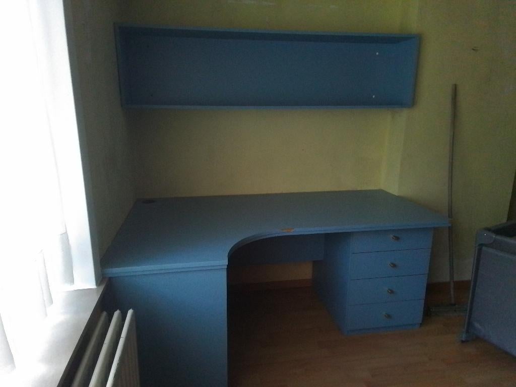 bureau + étagère bleu, Maison & Meubles, Bureaux, Bleu, Bois, Moderne, Enlèvement