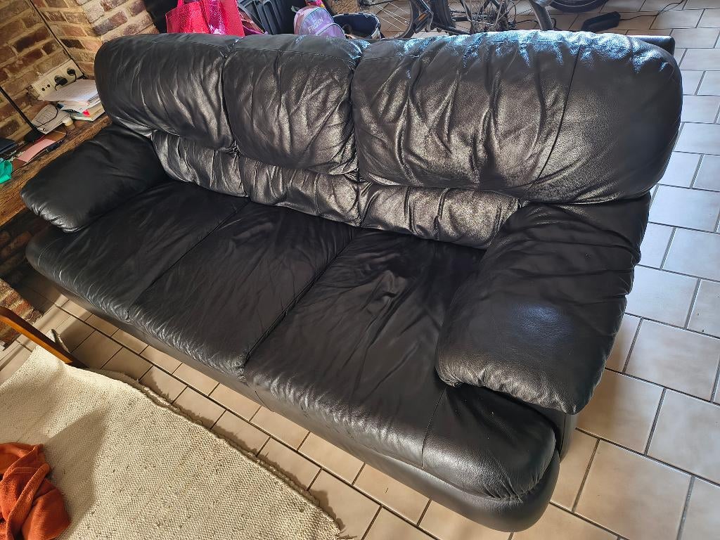 Leren zetel, Huis en Inrichting, Ophalen, Gebruikt, 150 tot 200 cm, Driepersoons