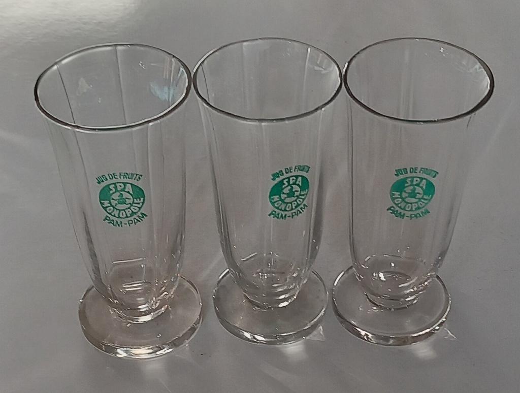Spa Monopole, 1960’s---3 verres ( jus d’orange Pam-Pam), Collections, Verres & Petits Verres, Enlèvement ou Envoi, Comme neuf
