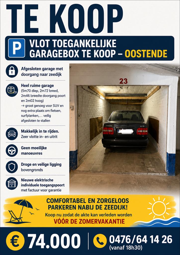 Oostende Mariakerke zeedijk garage te koop, Ostende