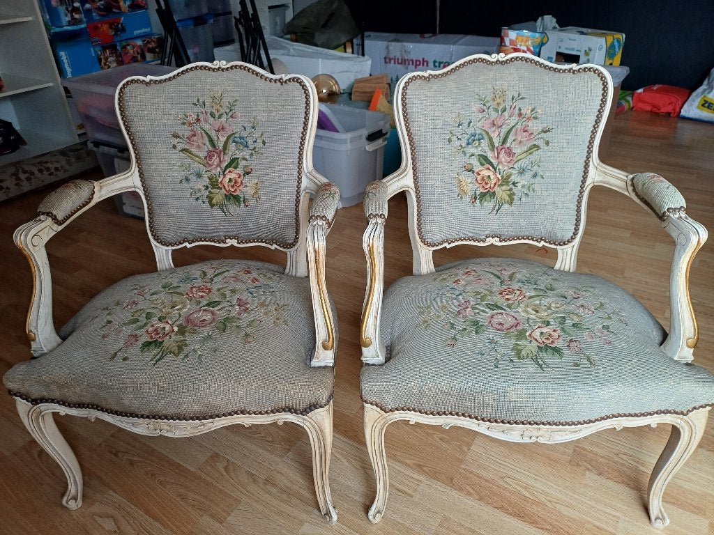 Mooie set van 2 Louis XV fauteuils-Goblin-West-Vlaanderen, Antiek en Kunst, Ophalen