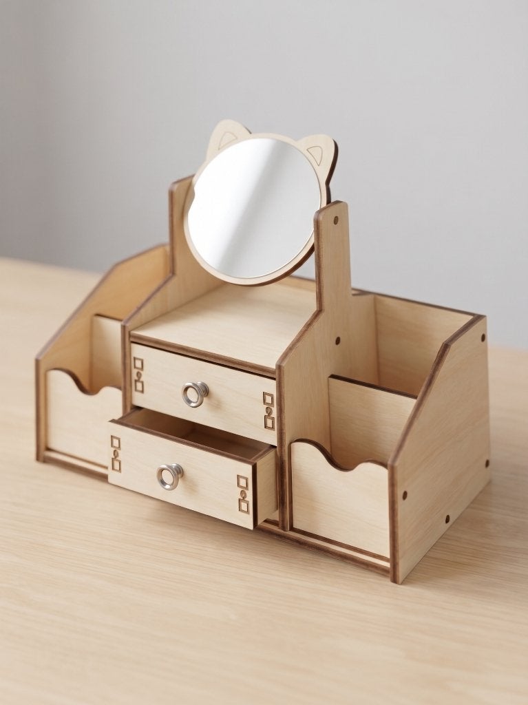 Houten make-up organizer met spiegel en lades, Minder dan 50 cm, Overige typen, Nieuw, Ophalen of Verzenden