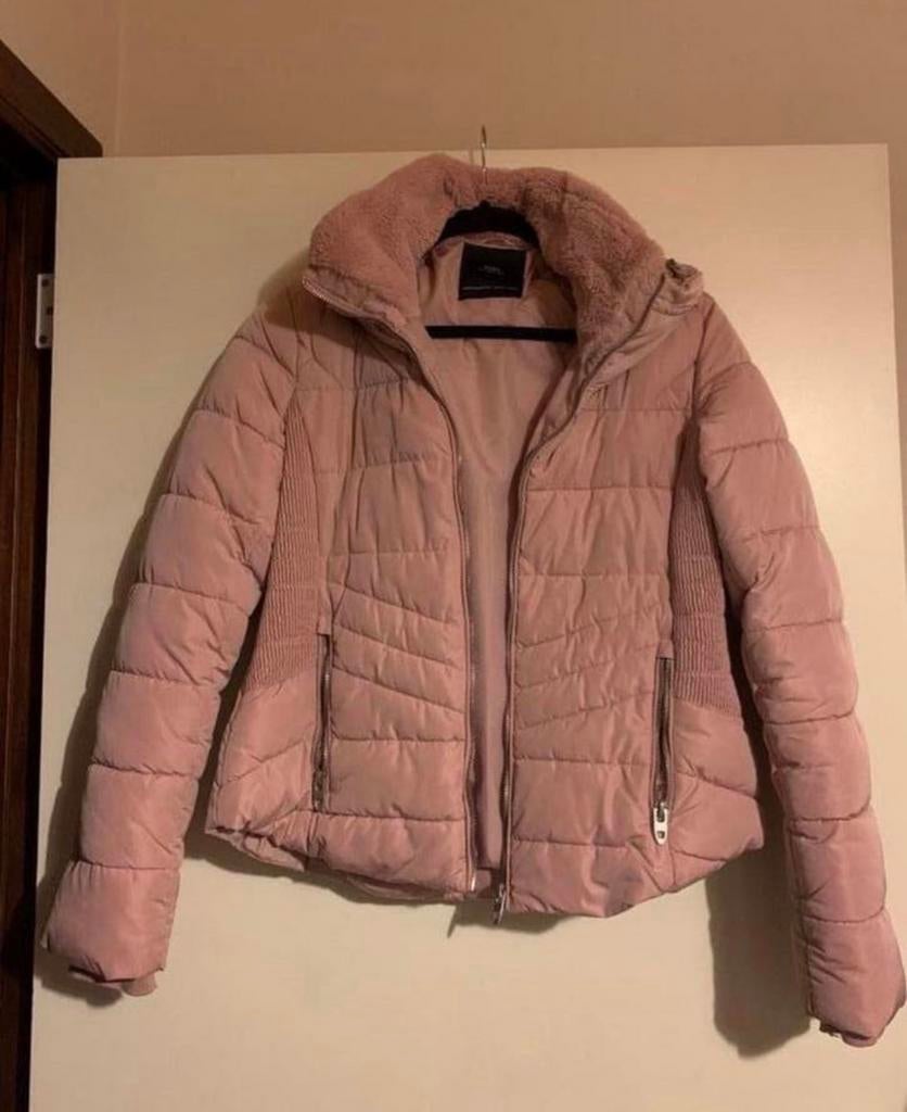 Roze winterjas met kraag, Ophalen, Zo goed als nieuw, Maat 38/40 (M), Roze