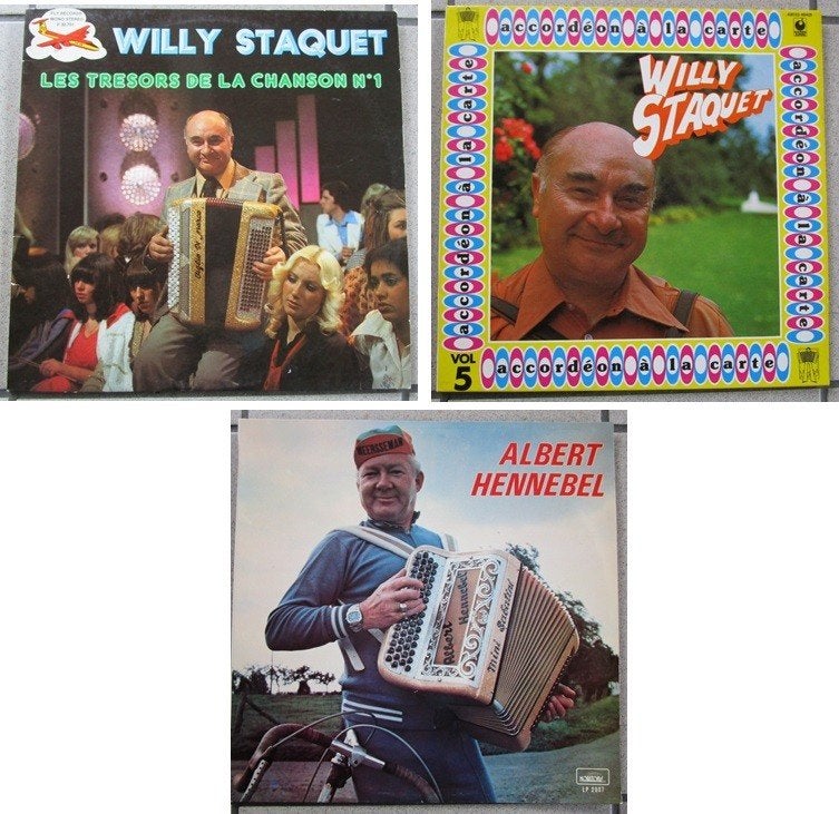 3 vinylplaten accordeonmuziek (Staquet - Hennebel), Cd's en Dvd's, LP, Gebruikt, Overige formaten, Ophalen of Verzenden