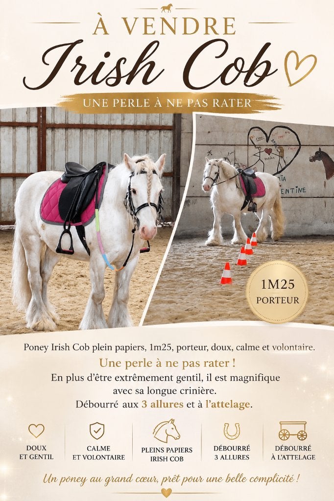 Superbe irish cob hongre PP, Dieren en Toebehoren, Paarden, Ruin, Minder dan 160 cm, Met stamboom, 3 tot 6 jaar