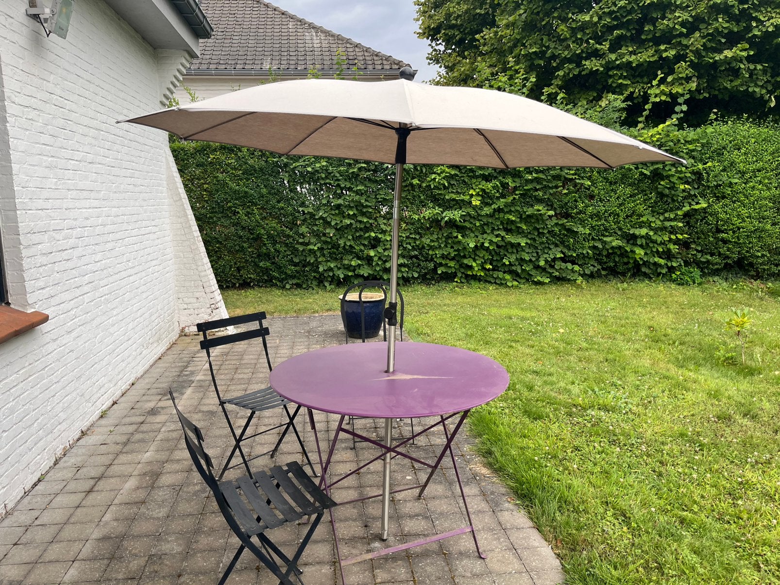 Table jarcin chaises parasol, Tuin en Terras, Parasols, Ophalen, Gebruikt, Stokparasol