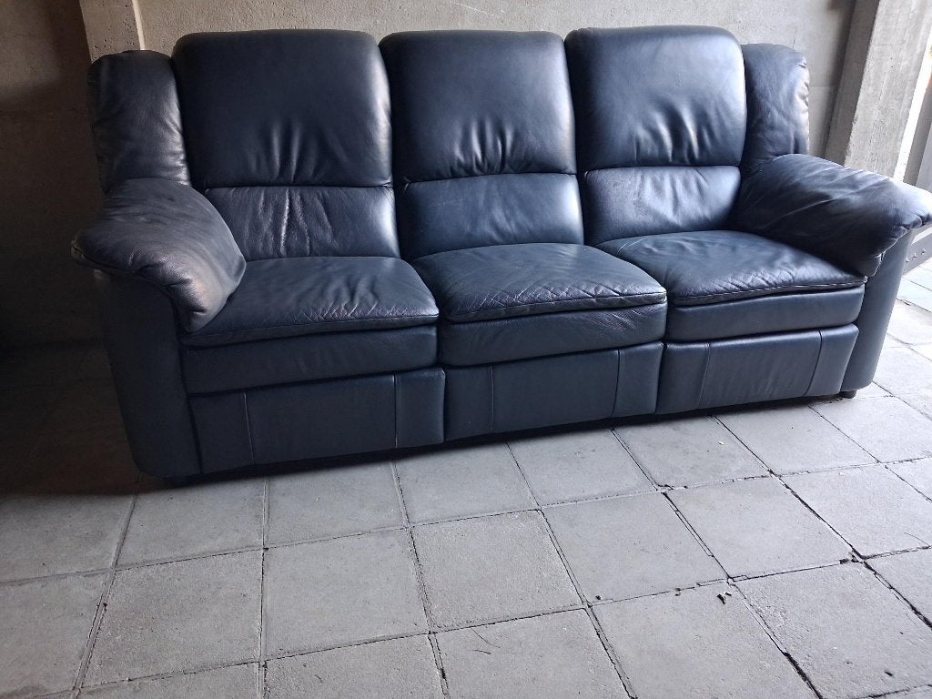 4Q 3-zit zetel in echte leder met 2 relaxen +Gratis Levering, Enlèvement ou Envoi, Utilisé, Cuir, Trois personnes