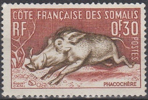 Frans Somalië - Wrattenzwijn - 1958, Verzenden, Postfris