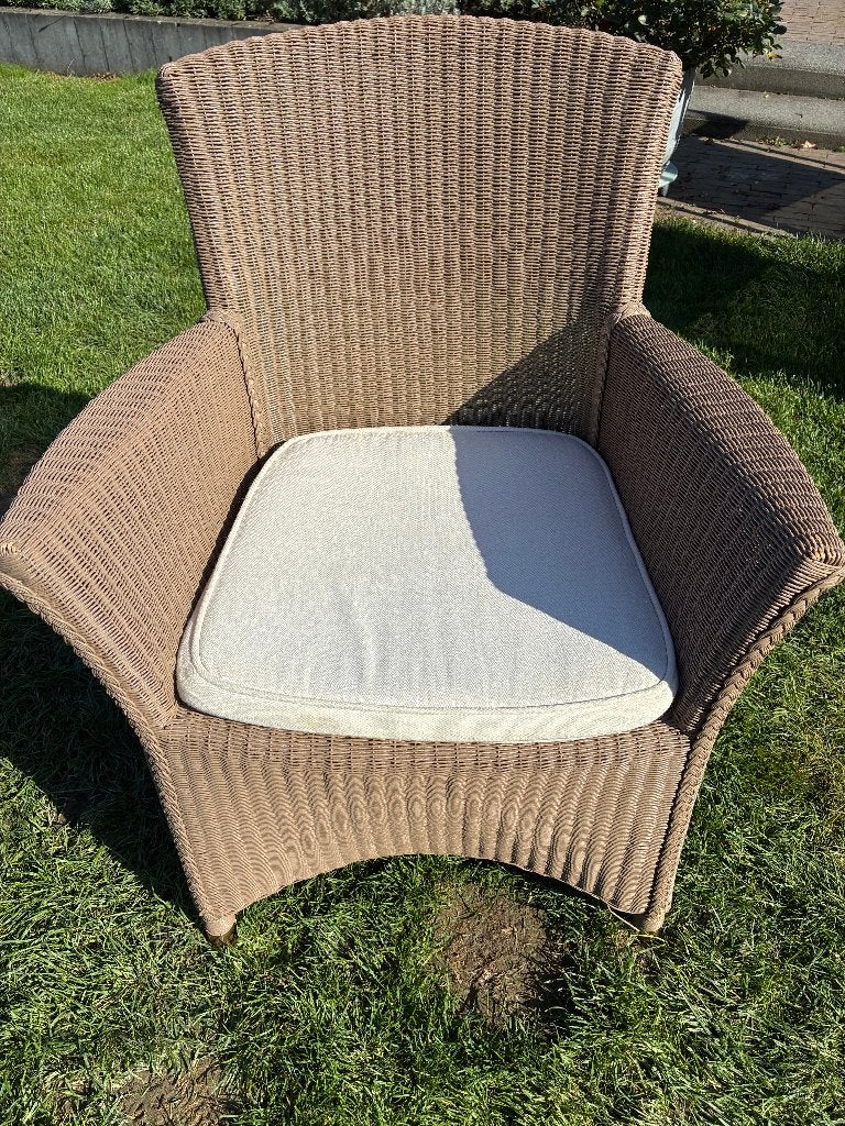 8 comfortabele wicker tuinstoelen met zitkussens – taupe, Jardin & Terrasse, Enlèvement, Utilisé, Osier