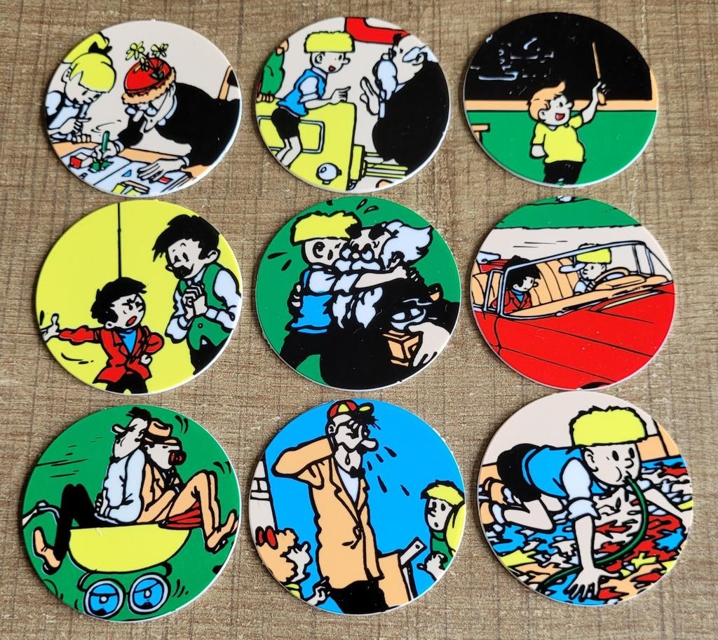 Jommeke - Kinderen baas: 9 flippo's, Ophalen of Verzenden, Overige figuren, Zo goed als nieuw, Plaatje, Poster of Sticker