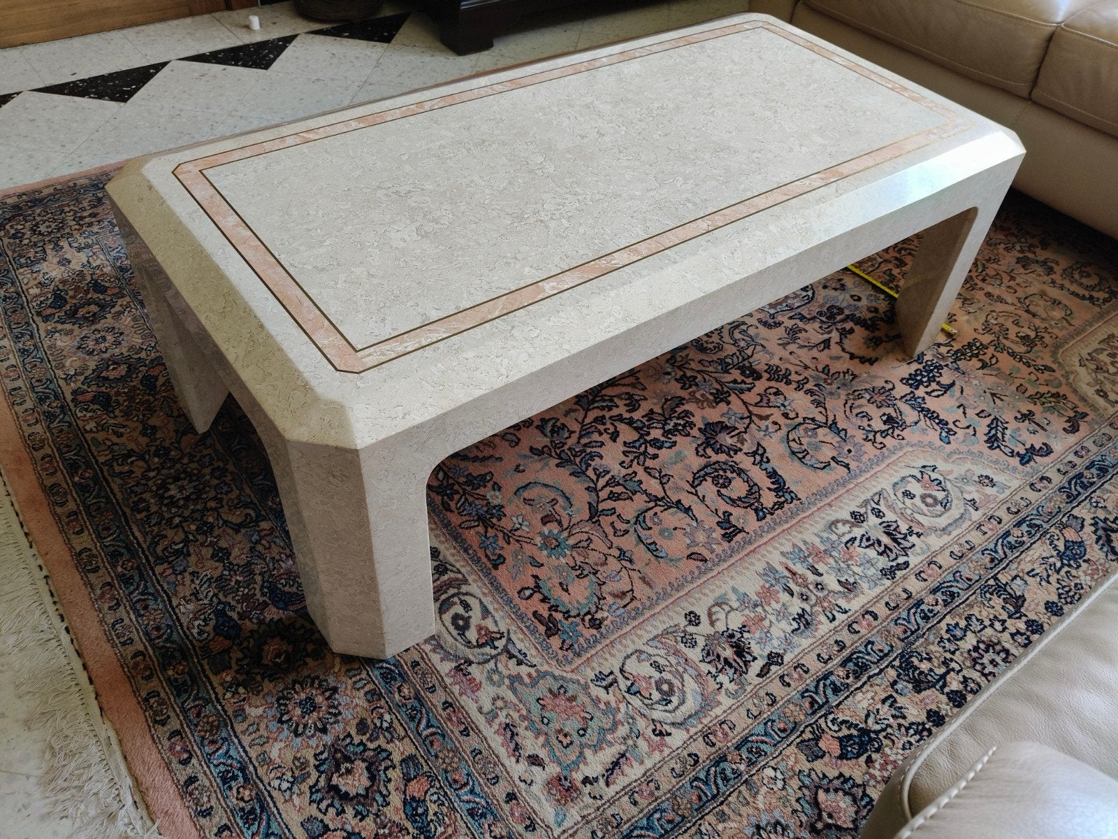 Travertin-look salontafel, Ophalen, 100 tot 150 cm, 50 tot 100 cm, Zo goed als nieuw