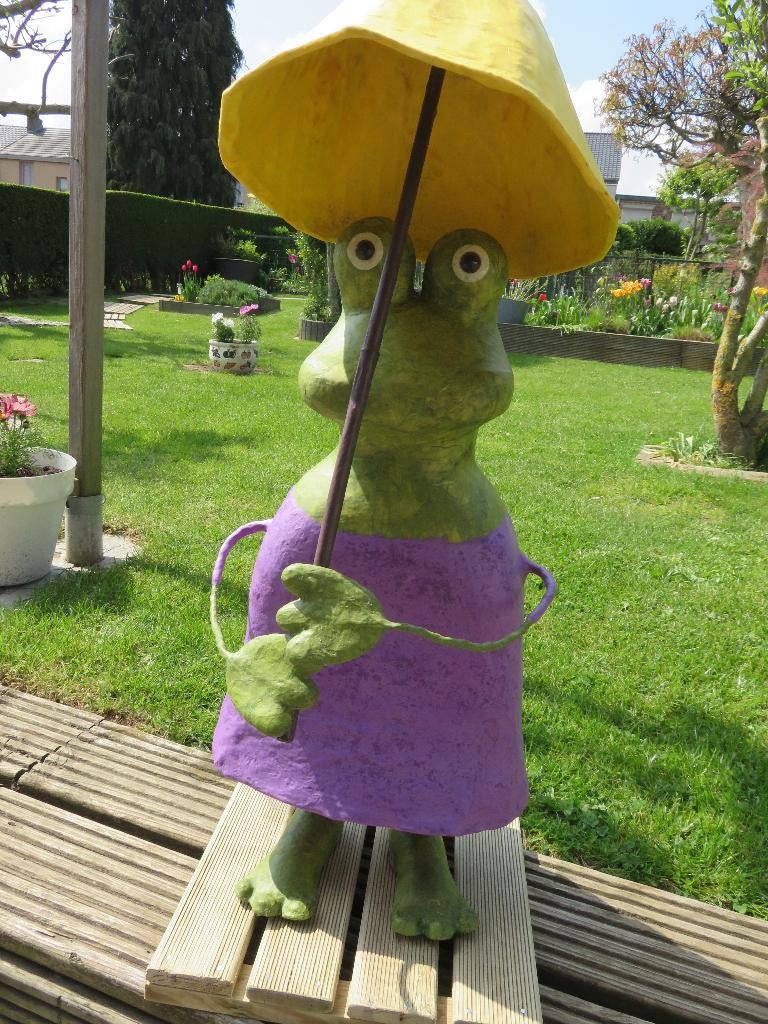 GRENOUILLE PAPIER MACHE JAPONAIS WASHI + EPOXY, Jardin & Terrasse, Statues de jardin, Neuf, Autres matériaux, Enlèvement ou Envoi