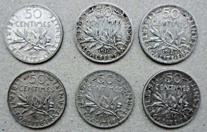 Monnaie France argent 6 X 50 centimes silver., Envoi, France, Monnaie en vrac, Argent