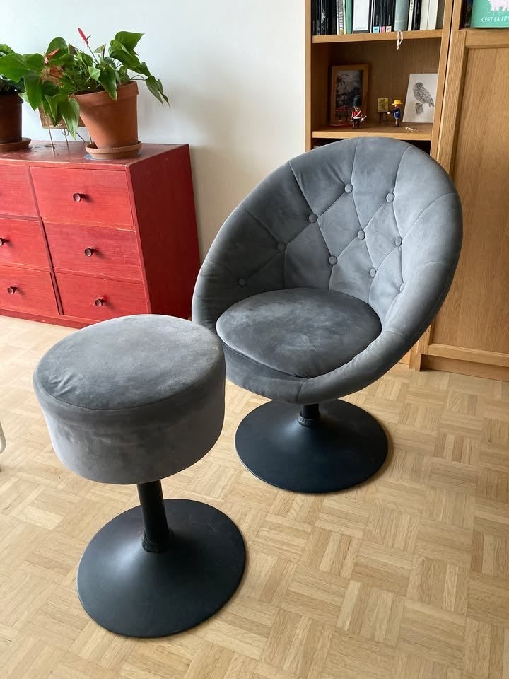Fauteuil œuf et pouf en velours, Moins de 75 cm, Enlèvement, Utilisé, Moins de 50 cm