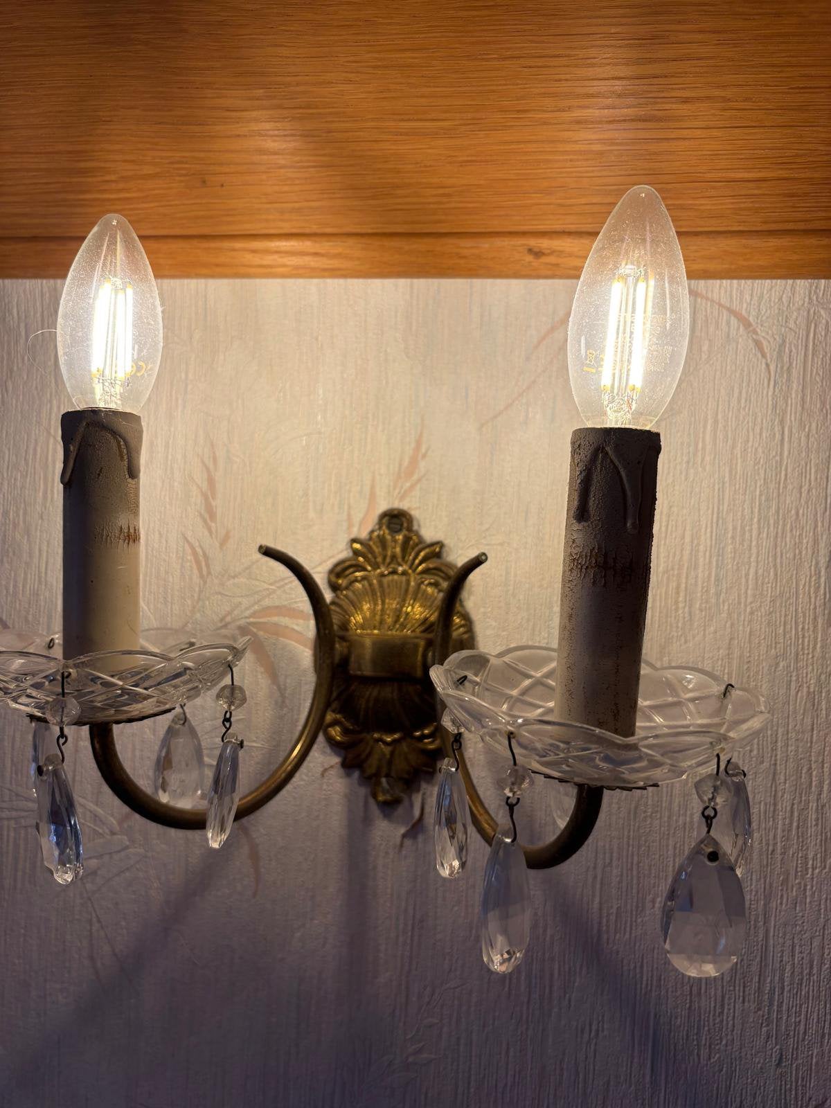 2 wanlichrjes vintage kristal, Ophalen of Verzenden, Gebruikt, Wandlamp, Goud